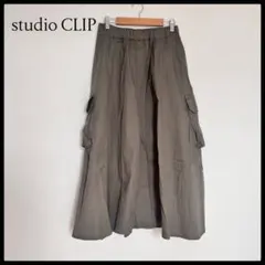 studio CLIPオリーブ色 コットンフレアスカート Fサイズ