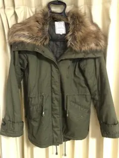 オリーブ色ファー付きモッズコート　訳あり