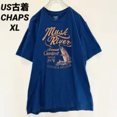断*ン様 US古着 CHAPS プリントTシャツ 古着Tシャツ ダークブルー 大