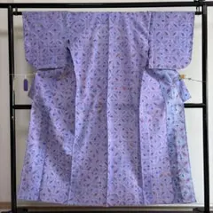 ■E6264■美品■木綿■藤色　七宝文　有松絞り　浴衣■丈149裄65　鳴海絞り