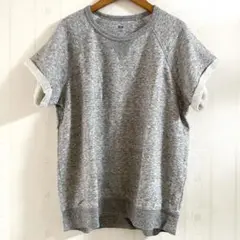 【新品】 グレー ラグランスリーブ スウェット 半袖 プルオーバー XL