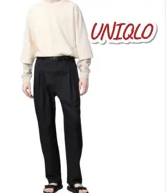 【新品】UNIQLO タックワイドパンツ 85 ブラック
