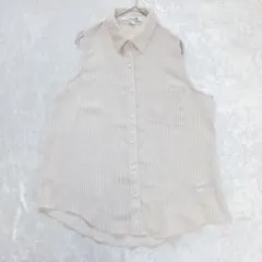 Forever 21 ストライプ ノースリーブ シャツ 茶 白 シフォンのサムネイル