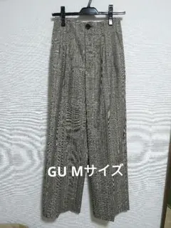 GU チェック柄ワイドパンツ グレー系