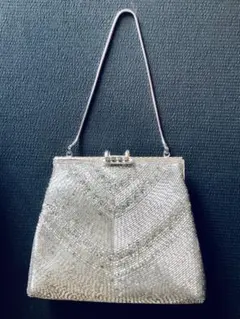正*e様 ビーズ刺繍シルバーがま口バッグ 和装・レトロ