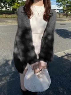 GRL フェザーニットカーディガン[kz416] チャコール