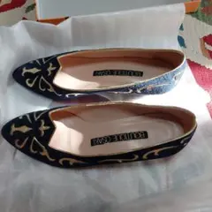 BOUTIQUE OSAKI パンプス ネイビー ゴールド 23cm