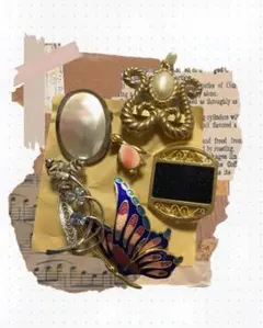 昭和レトロ ヴィンテージアクセサリー　ブローチ6点まとめ売り アンティーク調 蝶