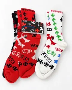 クロムハーツ ソックス 3足セット スポーツ マルチカラー 新品 25~27cm