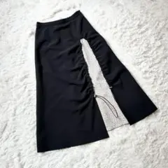 LUCA レオパード スリット ロングスカート 黒 ドロスト