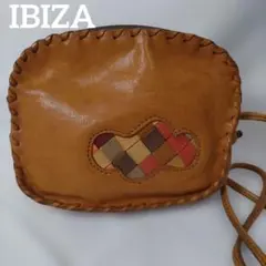 IBIZA イビザ レザー ショルダーバッグ 編み込み パッチワーク キャメル