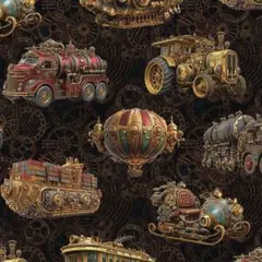 輸入生地 Steampunk Transportation Allover