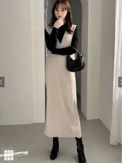 GRL 配色メロウトップスXジャンパースカートセットアップ[nh46]