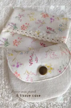 natural flower☆*ミニポーチ&ティッシュケース オフホワイト