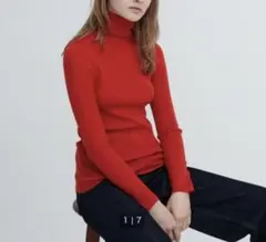 UNIQLO エクストラファインメリノリブタートルネックセーター赤RED M