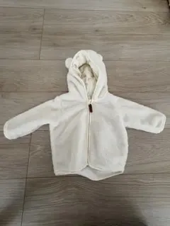 H&M 70サイズアイボリー フリース くま耳フード付きアウター
