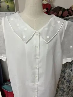 オーガンジー　袖シースルーブラウス　ハーフスリーブ　大きめサイズ