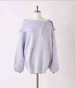 NICE CLAUP ブルー オフショルニットミニワンピース