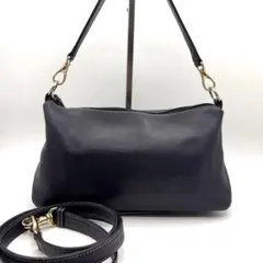 キタムラ 2way ワンショルダー シボ革 ネイビー ショルダーバッグ