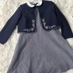美品 女の子 フォーマルスーツ ワンピース 130ギンガムチェックリボン 花柄