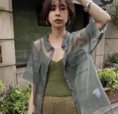 Ameri VINTAGE AIRY ORGANDIE SHIRT カーキのサムネイル