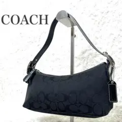 極美品 コーチ アクセサリーポーチ キャンバス ブラック シグネチャー 8K01