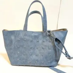 2Way デニムブルー ハンドバッグ 星型スタッズ付き