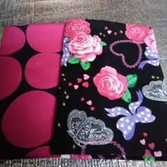 綿(プリント)生地 ピンクと黒のドット柄