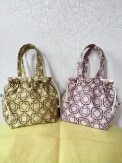 ハンドメイドミニ巾着トートバッグ2個セット