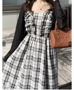 GRL グレイル　チェック柄フリルキャミソールワンピース[nr387]