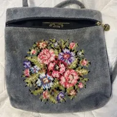 FEILER 花柄刺繍 ショルダーバッグ グレー