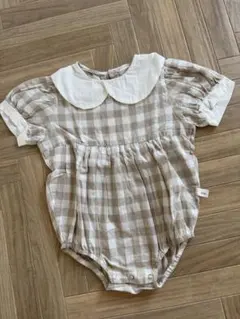 韓国子供服　チェック柄 襟付きロンパース80cm