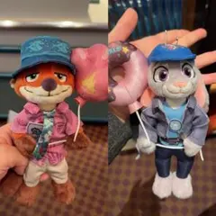 新品ズートピア　ぬいぐるみバッジ　ニック　ジュディ　２点　キーホルダー