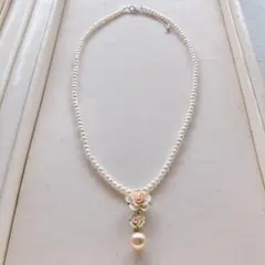 淡水パール ローズモチーフ ネックレス（一部あこや真珠）