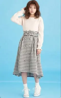 MAJESTIC LEGON フロントボタン フレアスカート チェック 黒 M