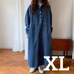 ワンピース 長袖 ロング 楽ちん コーデュロイ きれいめ ゆったり ブルー