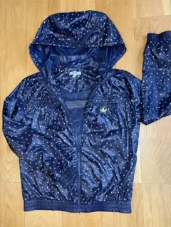 adidas アディダス￼ パーカー　ブルゾン　フルジップ ドット￼紺　白S￼