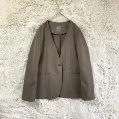 良品計画 無印/ノーカラージャケット/M/ストレッチ 薄手 ブラウングレー