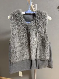 【未使用】ボア切替ジレ グレー ウール調 ベスト 重ね着 秋冬