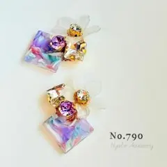 【790】ハンドメイドピアスイヤリング夏ピアス大ぶりカラフルフラワーピアス