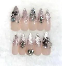 クロムネイル ネイルチップ バラ マグネット グラデーション ピンク