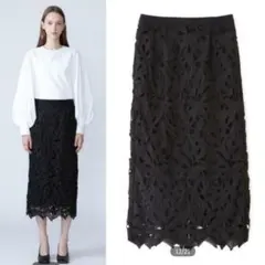 極美品◇24ss コットンエンブロイダリーレース タック パンツ 36