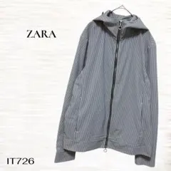 ZARA/フードジップアップジャケット/Ｌ/ストライプ/ネイビー×ホワイト/羽織のサムネイル