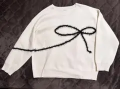 【mily bilet】リボンフェザーコード刺繍ニットXL