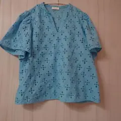 Ballsey 水色 刺繍 半袖 Vネックシャツ