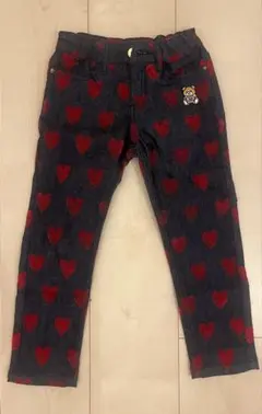 MOSCHINOキッズ デニムパンツ ハート柄 TOYワッペン付き100cm