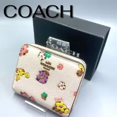 値下げ　COACH 箱付き　二つ折り財布 フローラル　花柄 ファスナー コーチ