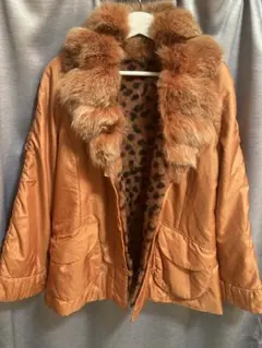 ファーコート　毛皮襟付きライナーレオパード柄　オレンジ