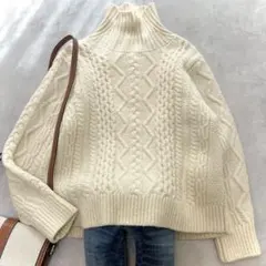 unfil メリノウール ケーブルニット セーター アランニット◇アイボリー 1