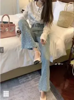 ♡GRL ビジューデニムフレアパンツ【at2310】♡